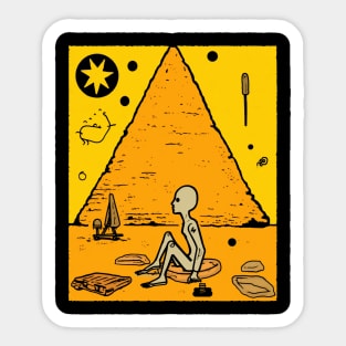 Ancient Egyptian Alien Pyramid Illustration - Extraterrestrial Art Sticker